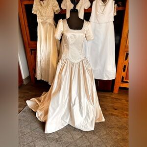 Ivory Satin Formal Dress with Beaded Bodice